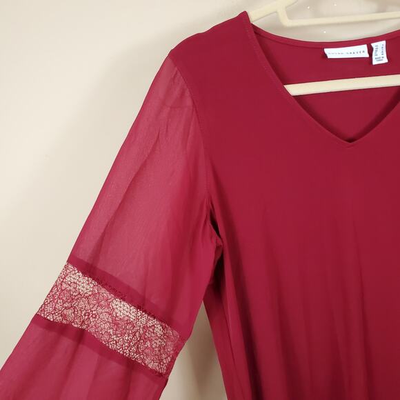 4/$25 Susan Graver Red Crochet Sleeve Blouse S - Picture 3 of 10